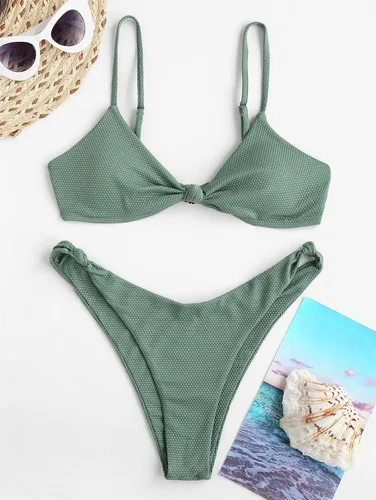 Vista 4 de Bañador texturizado anudado Bikini de dos piezas Traje de baño de dos piezas Trajes de baño