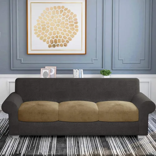Vista 6 de Fundas de cojín de terciopelo para asiento de sofá, fundas elásticas para cojines de sofá, antideslizantes, protectores de muebles, fundas de cojín