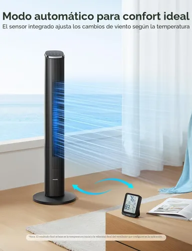 Vista 8 de GoveeLife Ventilador de torre negro para dormitorio, ventilador de piso inteligente de 36 pulgadas con control de aplicación/voz, sensor