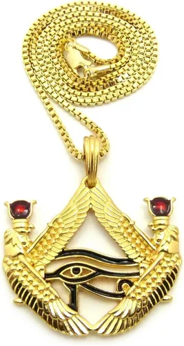 Vista 2 de Shiny Jewelers USA Colgante de hip-hop con ojo de piedra roja egipcia para hombre, caja de 24 pulgadas, collar de cadena de cuerda