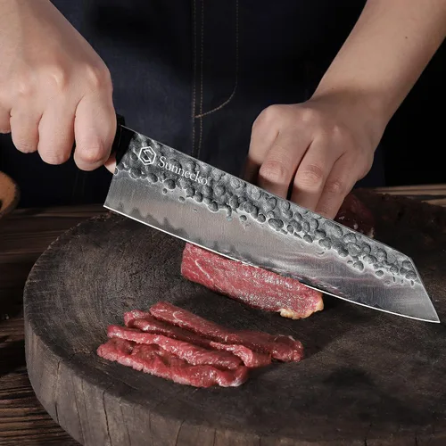 Vista 6 de Sunnecko Cuchillo de chef japonés de 8 pulgadas, cuchillo de chef con mango de madera, cuchillo de cocinero de acero de alto carbono, cuchillo Gyuto