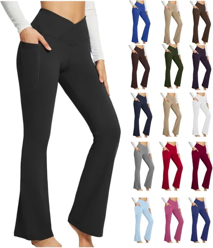 Vista 5 de HIUARA Pantalones de yoga con corte de bota para mujer, suaves, de cintura alta, acampanados, para entrenamiento, palazzo, para trabajo, atléticos