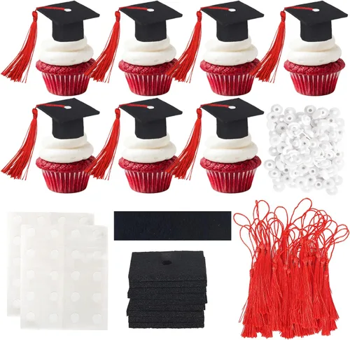 Vista 21 de 24 piezas 2026 temáticas de graduación 2026 decoraciones para cupcakes con purpurina clase de 2026 Diploma Congrats 2026 Tapa de graduación