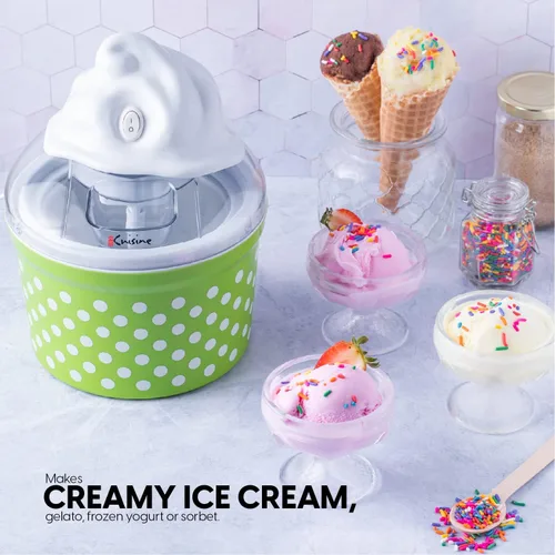 Vista 6 de Euro Cuisine Máquina para hacer helados, sorbetes y yogur congelado, máquina casera para hacer helados para niños con 4 vasos de vidrio, tazón