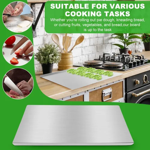 Vista 12 de Tablas de cortar de acero inoxidable con borde para cocina, tabla de cortar de metal, tabla de cortar grande de mostrador para carne, frutas