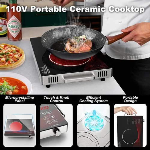 Vista 4 de 1800W Portátil Infrarrojo Estufa de Cocina de un solo Quemador Estufa Eléctrica de Vidrio de Cerámica Placa de Cocina Eléctrica Placa de Cocina