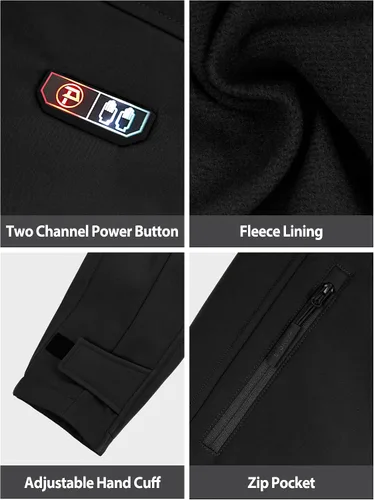 Vista 4 de PTAHDUS Chaqueta térmica para mujer con batería de 7.4 V, con bolsillo para calentador de manos