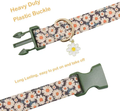 Vista 3 de Lindo collar de algodón para perro, patrones de flores, collares suaves y ajustables para cachorros, para hembras, perros pequeños, medianos