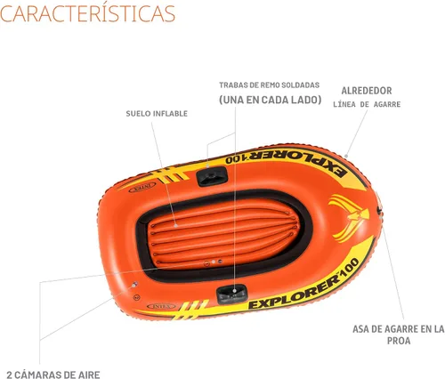 Vista 4 de INTEX Explorer Compact Inflatable Boat Series: Dual Air Chambers – Welded Oar Locks – Grab Handles – Bow Rope – Sporty Design