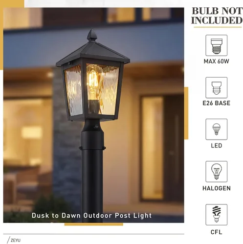 Vista 5 de zeyu Lámpara de poste de linterna con sensor de fotocélula, iluminación de poste al aire libre del atardecer al amanecer de 13.7 pulgadas, accesorio