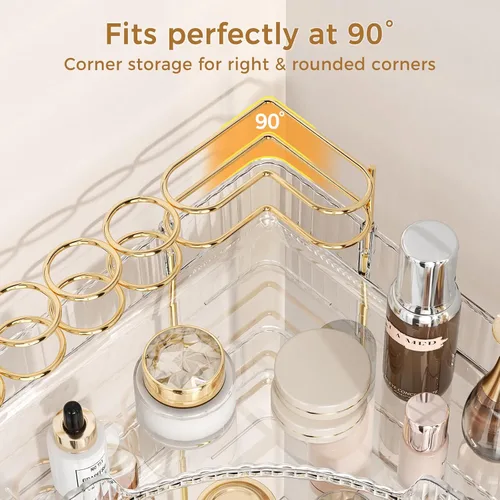 Vista 7 de BEFSOP Organizador de esquina para mostrador de baño, organizador de maquillaje mejorado de 2 niveles con soporte para brochas de maquillaje