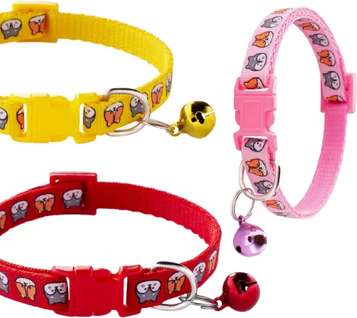 Vista 7 de Jecikelon 6 collares ajustables para cachorros, para perros pequeños, collar de poliéster para gatos con campana, collar básico para perros extra