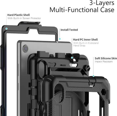 Vista 6 de Funda para Lenovo Tab M8 HD 8 pulgadas TB-8505F/8505X/8705F con protector de pantalla de grado militar a prueba de golpes resistente caso con Negro