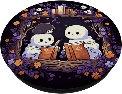 Vista 2 de Libro de lectura fantasma bibliotecario floral Bookworm Bookish PopSockets estándar PopGrip