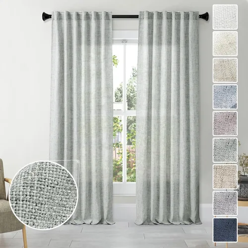 Vista 21 de Cortinas de Lino Natural Color Crema de 84 Pulgadas de Largo para Sala de Estar, Juego de 2 Paneles de Lino Texturizado con Trabillas Traseras