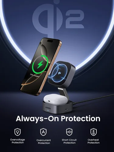 Vista 11 de UGREEN MagFlow Qi2 - Estación de carga plegable magnética, cargador inalámbrico rápido 2 en 1 compatible con iPhone 17/17 Air/17 Pro/17 Pro Max 16