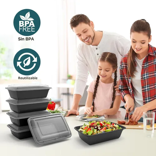 Vista 3 de WGCC Recipientes para preparación de comidas, paquete de 50 recipientes de almacenamiento de alimentos extragruesos con tapas, lonchera Bento