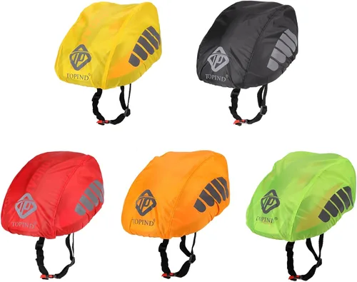 Vista 7 de TOPIND Funda para casco de bicicleta, de alta visibilidad, impermeable, con tira reflectante, a prueba de polvo, transpirable, de montaña