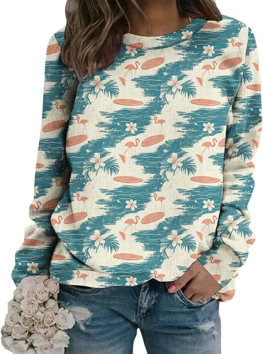 Vista 22 de Sudadera clásica de cuello redondo con patrón de flores boho para primavera y otoño, suave, cómoda, de inspiración retro, pieza de capas para mujer