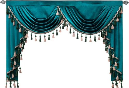 Vista 69 de VOGOL Cenefa de cortinas de terciopelo grueso para dormitorio, cenefas de cascada de lujo con aislamiento térmico dorado para sala de estar formal