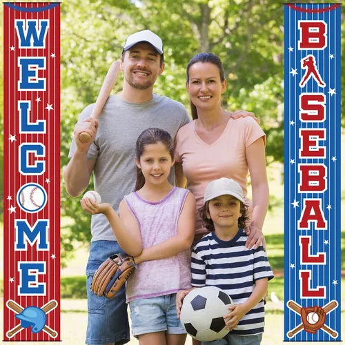 Vista 5 de Decoraciones de fiesta de béisbol con temática de béisbol, letrero de porche de cumpleaños, cartel colgante para puerta de béisbol, deportes