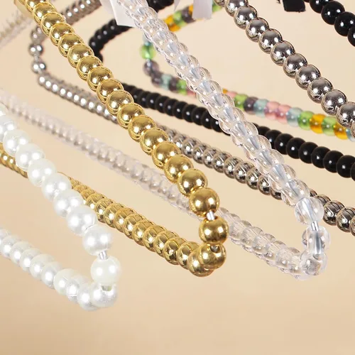 Vista 3 de Juego de 6 perchas de perlas para colgar ropa para bodas, damas de honor, para vestidos de boda, perchas estándar de perlas (negro, 6)