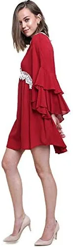 Vista 3 de Umgee Mini vestido de ganchillo con mangas acampanadas y volantes para mujer