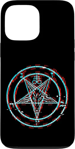 Vista 23 de Funda estética de terror para iPhone 14 Pro Max con pentagrama satánico Baphomet Vaporwave
