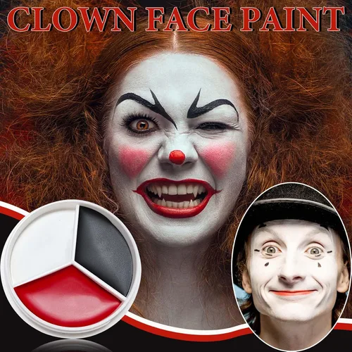 Vista 2 de Maquillaje de pintura facial de Halloween, color blanco, rojo, negro, pintura facial blanca profesional, payaso Joker, kit de pintura facial