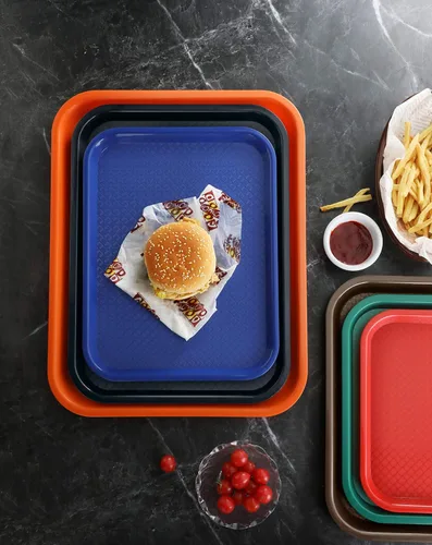 Vista 8 de New Star Foodservice Bandeja de comida rápida, juego de 12 (rojo, 10 x 14 pulgadas)