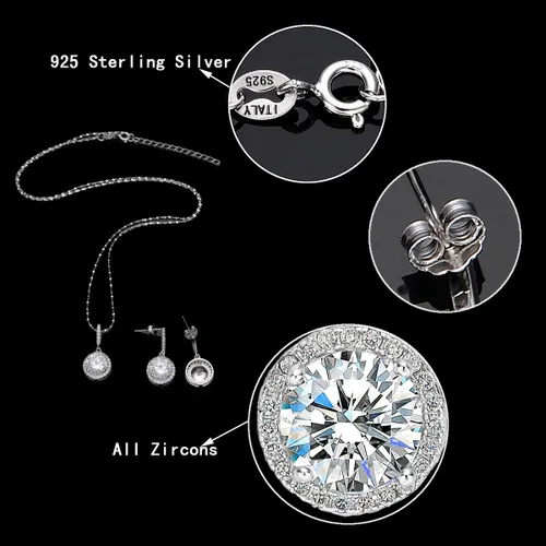 Vista 6 de EVER FAITH Juego de joyas de boda nupcial, plata de ley 925 con circonita cúbica blanca brillante, hipoalergénico, juego de collar y aretes