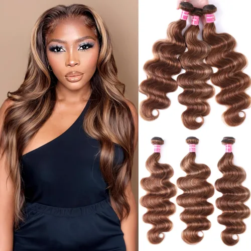 Vista 10 de UNICE - 3 extensiones de cabello humano ondulado marrón castaño ombre, brasileño, remy, 8, 10, 10 pulgadas, extensiones de cabello humano ondulado