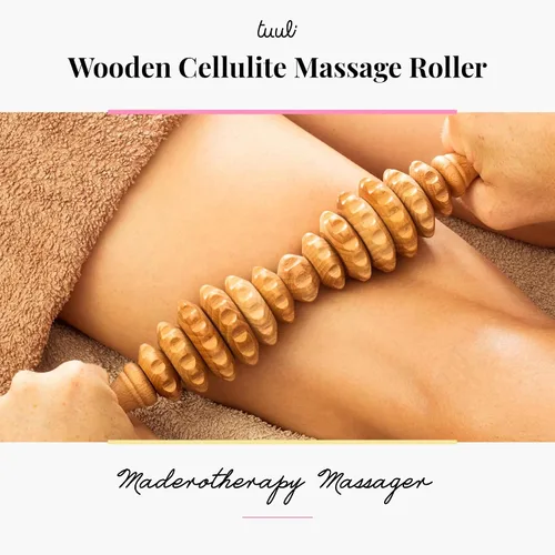 Vista 3 de Tuuli Accesorios - Rodillo de masaje ovalado de madera, rodillo corporal multifuncional para celulitis, tensión muscular y apoyo a la salud