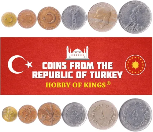 Vista 4 de 3 Coins de Turquía Colección de Monedas Turcas 50000 100000 250000 Lira Circulado 2001-2004 Mustafa Kemal Atatürk Media luna y estrella