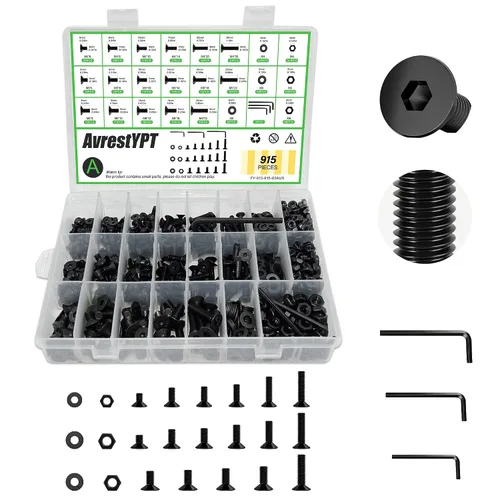 Vista 15 de 1715Pcs M2 M3 M4 M5 Screw Kit - 3D Printer Mini Screw, Allen Head/Flat Head/Countersunk Bolt/Screws, Metric Bolts Assortment, Black Nuts and Bolts