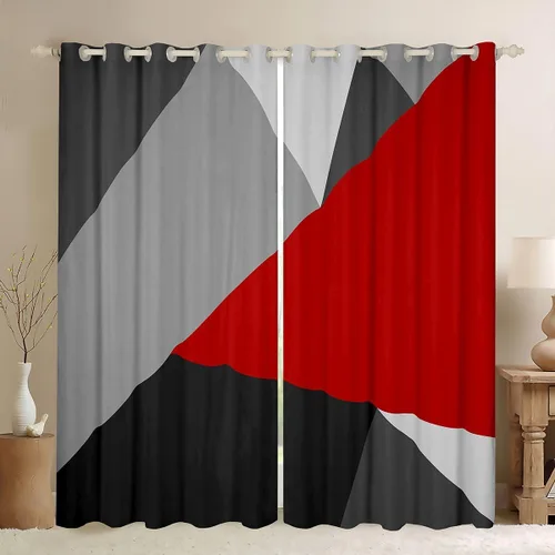 Vista 19 de Cortinas opacas de 38 pulgadas de ancho x 45 pulgadas de largo, cortinas opacas de triángulo geométrico naranja, negro, gris claro, cortinas