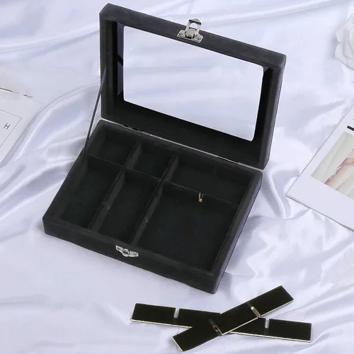Vista 3 de STYLIFING Bandeja de terciopelo para joyas de 12 rejillas, tapa transparente, vitrina de joyería con cerradura para niñas y mujeres