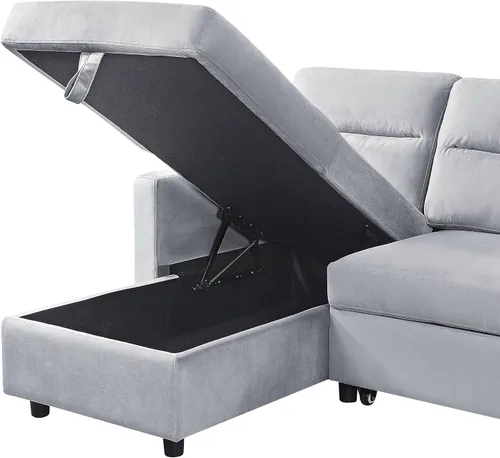 Vista 7 de Lilola Home Ivy - Sofá modular reversible de terciopelo gris claro de 82 pulgadas de ancho con diván de almacenamiento, sofá extraíble en forma de L