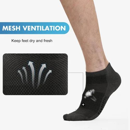 Vista 38 de BAMBOO COOL Calcetines atléticos de tobillo para hombre con acolchado y absorción de humedad, calcetines de malla para correr de corte bajo