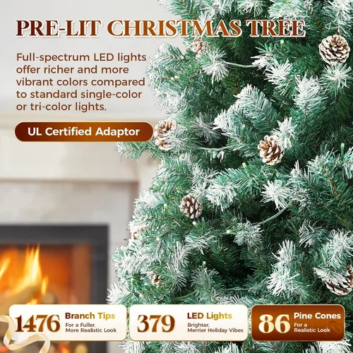 Vista 4 de HOLLO STAR Árbol de Navidad preiluminado de 7.5 pies con 379 luces LED, control de aplicación, árbol de Navidad artificial, luces RGBW multicolor