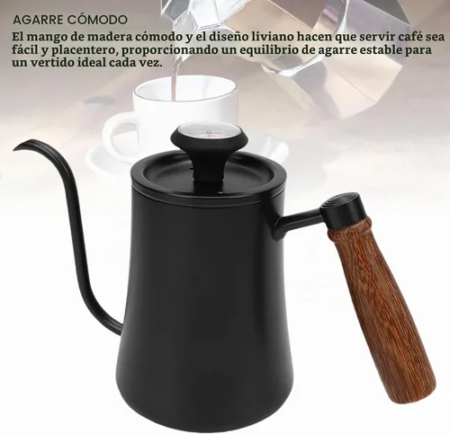 Vista 9 de LICAEVEY Hervidor de cuello de cisne, hervidor de café con termómetro integrado y mango de madera, estufa de acero inoxidable 304 para verter