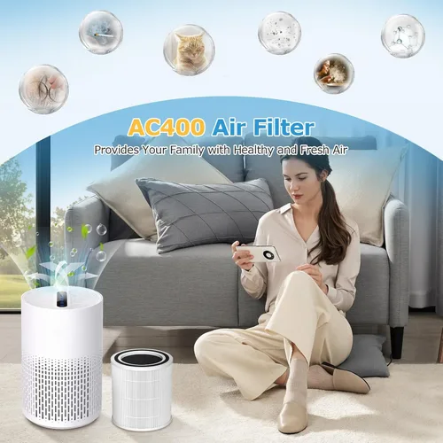 Vista 7 de Paquete de 2 filtros de repuesto para purificadores de aire AC400 compatibles con Purivortex AC400, filtro de repuesto AC400 para habitación grande