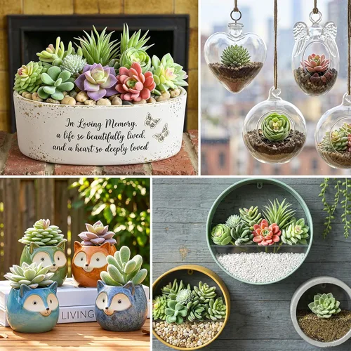 Vista 4 de HappyHapi 12 piezas de suculentas artificiales, mini plantas falsas sin maceta para manualidades, pequeñas suculentas de plástico surtido