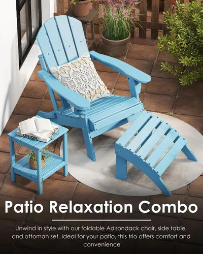 Vista 6 de GREENVINES Silla Plegable Adirondack Plástico HDPE Sillas para Fogata Todo Tiempo Portavasos Ártico para Terraza Patio Trasero Patio