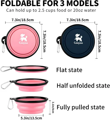 Vista 10 de COOYOO Cuenco plegable para perros, paquete de 2 cuencos plegables para agua para perros y gatos, plato portátil para alimentación de mascotas