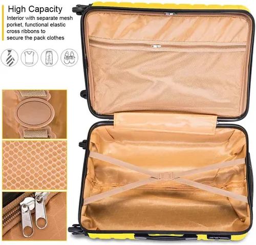 Vista 4 de Fridtrip - Maleta de viaje rígida, ligera, con ruedas giratorias, Amarillo, 4 PCS Suitcases