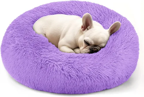 Vista 45 de Hoewina - Cama redonda, calmante, en forma de rosquilla, lavable, esponjosa para interiores, perros y gatos pequeños y medianos, negro, 20 pulgadas