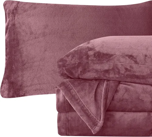 Vista 32 de Elegant Comfort - Juego de sábanas de franela de terciopelo de lujosamente suave de 4 piezas para las fiestas - Calidad premium - Juego de sábanas