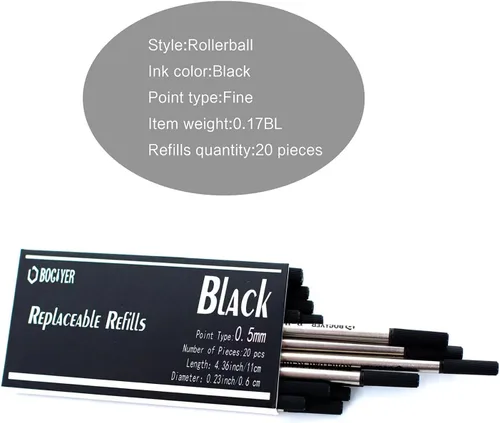 Vista 5 de 20 repuestos de tinta líquida para bolígrafo roller, 0.020 in, tinta negra