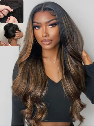 Vista 17 de Nadula Bye Bye Slip Peluca de Cabello Humano con Capas Emplumadas y Raya Lateral con Cordón, Densidad 200%, Sin Pegamento Pre Cortada 7X5 Loose Body